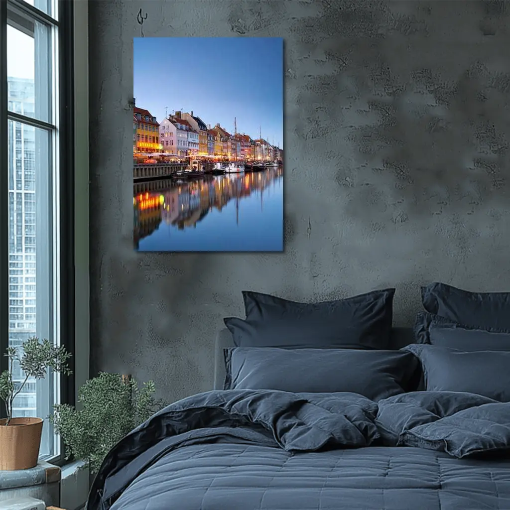 Nyhavn Canal Copenhagen Colorful Buildings Blue Dusk – Wall Art