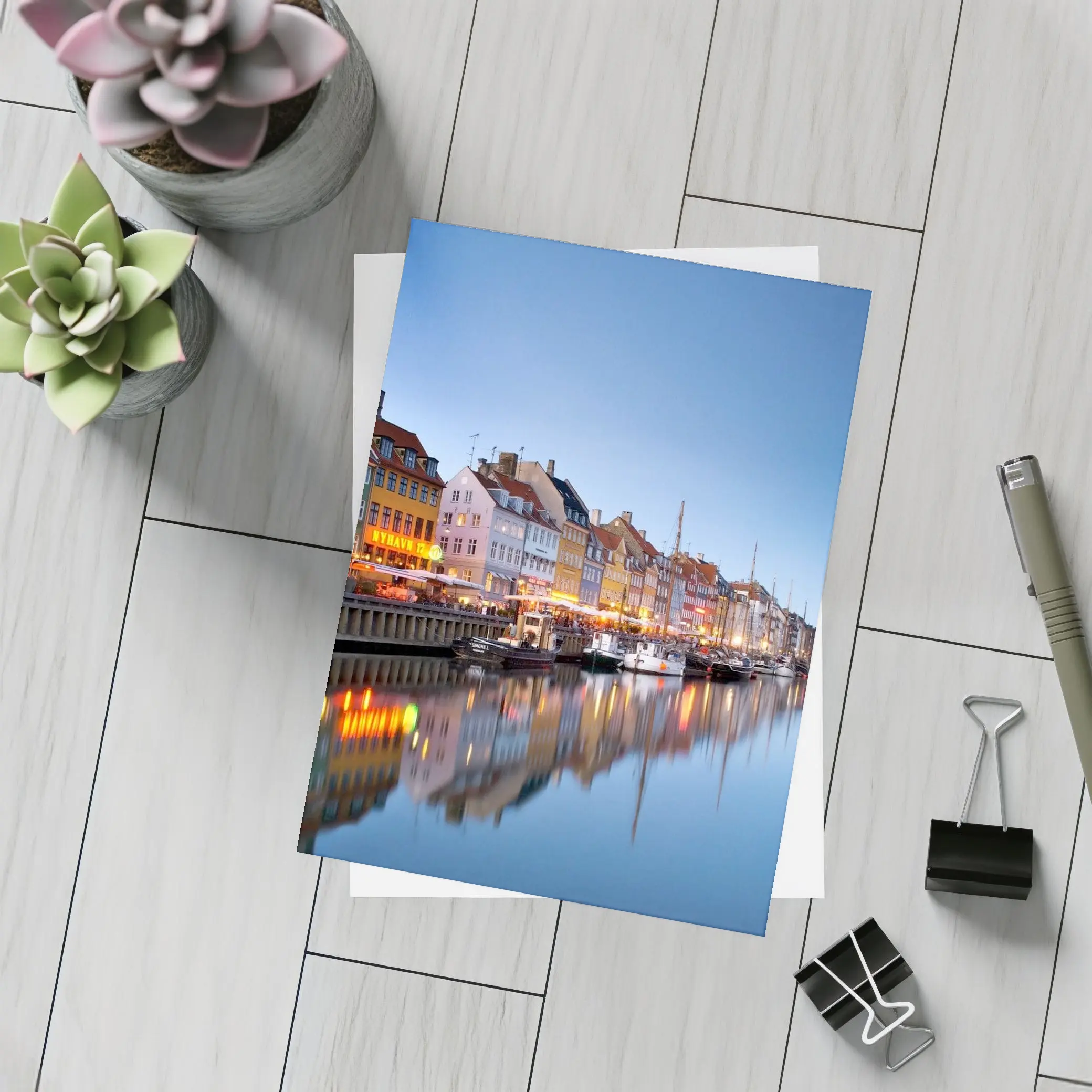 Nyhavn Canal Copenhagen Colorful Buildings Blue Dusk – Postcards