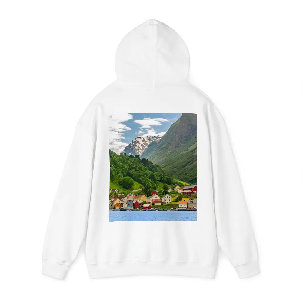 Norwegian Fjord Village Green Mountain Landscape – Hoodies