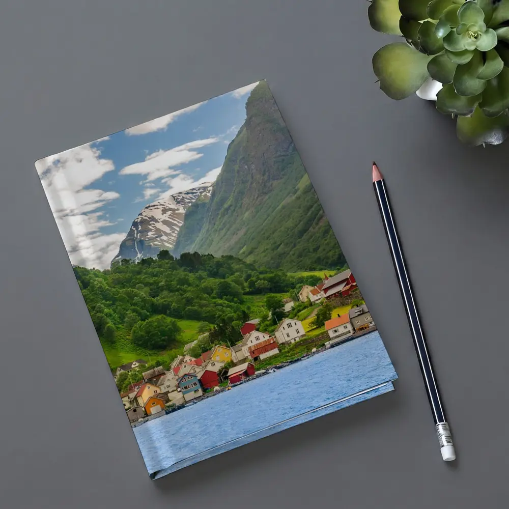 Norwegian Fjord Village Green Mountain Landscape – Notebooks