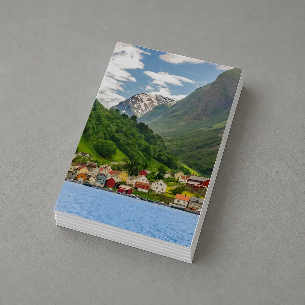 Norwegian Fjord Village Green Mountain Landscape – Postcards