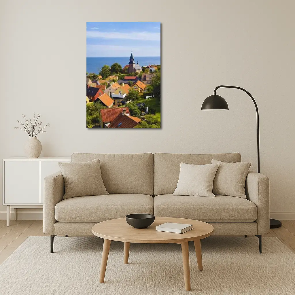Danish Coastal Village Church Rooftops Ocean View – Wall Art