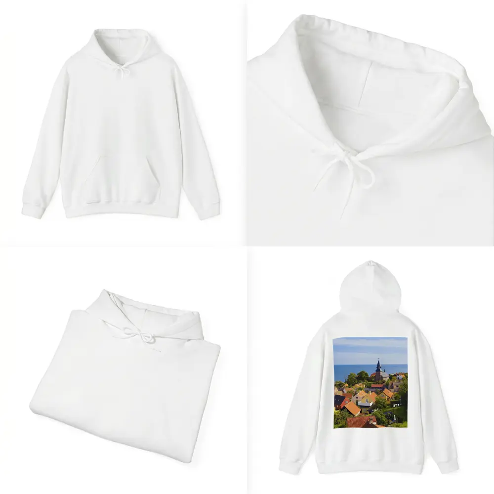 Danish Coastal Village Church Rooftops Ocean View – Hoodies
