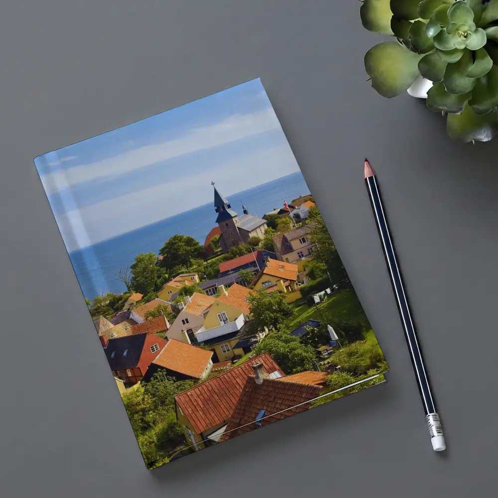 Danish Coastal Village Church Rooftops Ocean View – Notebooks