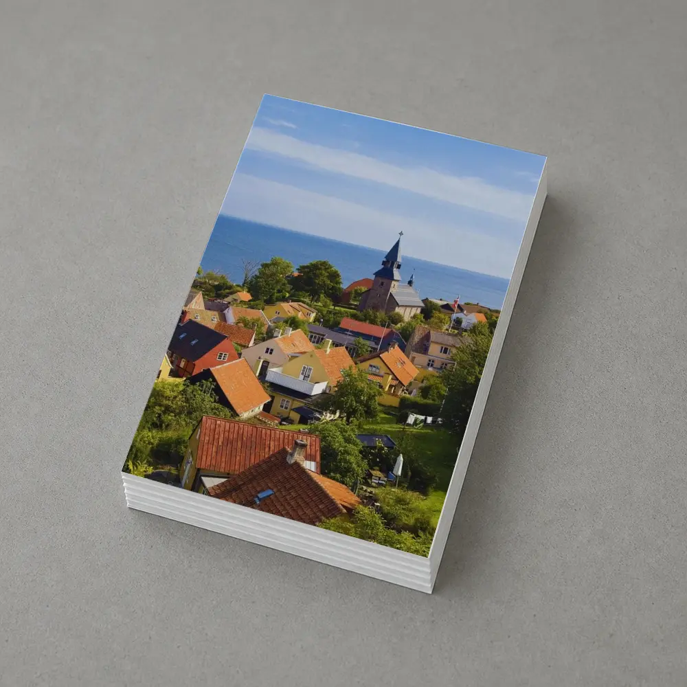 Danish Coastal Village Church Rooftops Ocean View – Postcards
