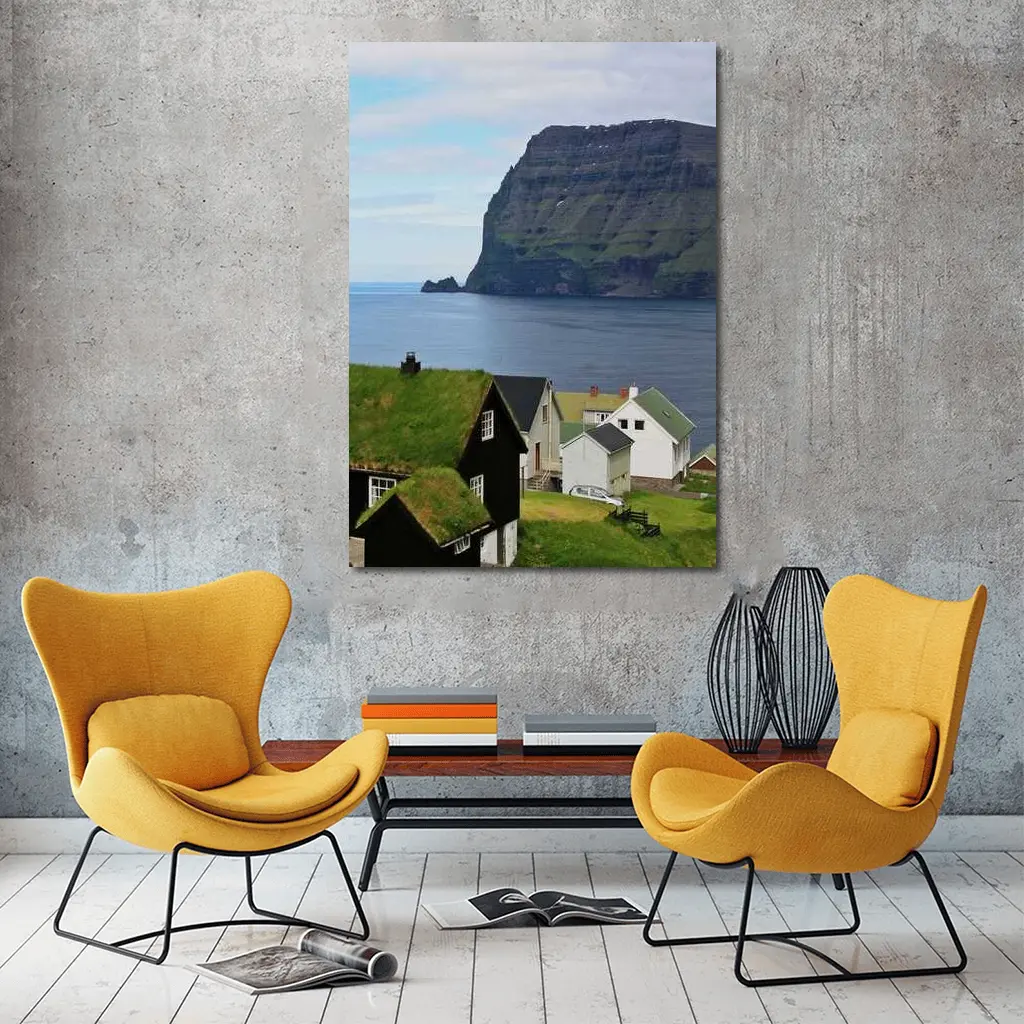 Faroe Islands Village Cliffside Ocean View – Wall Art