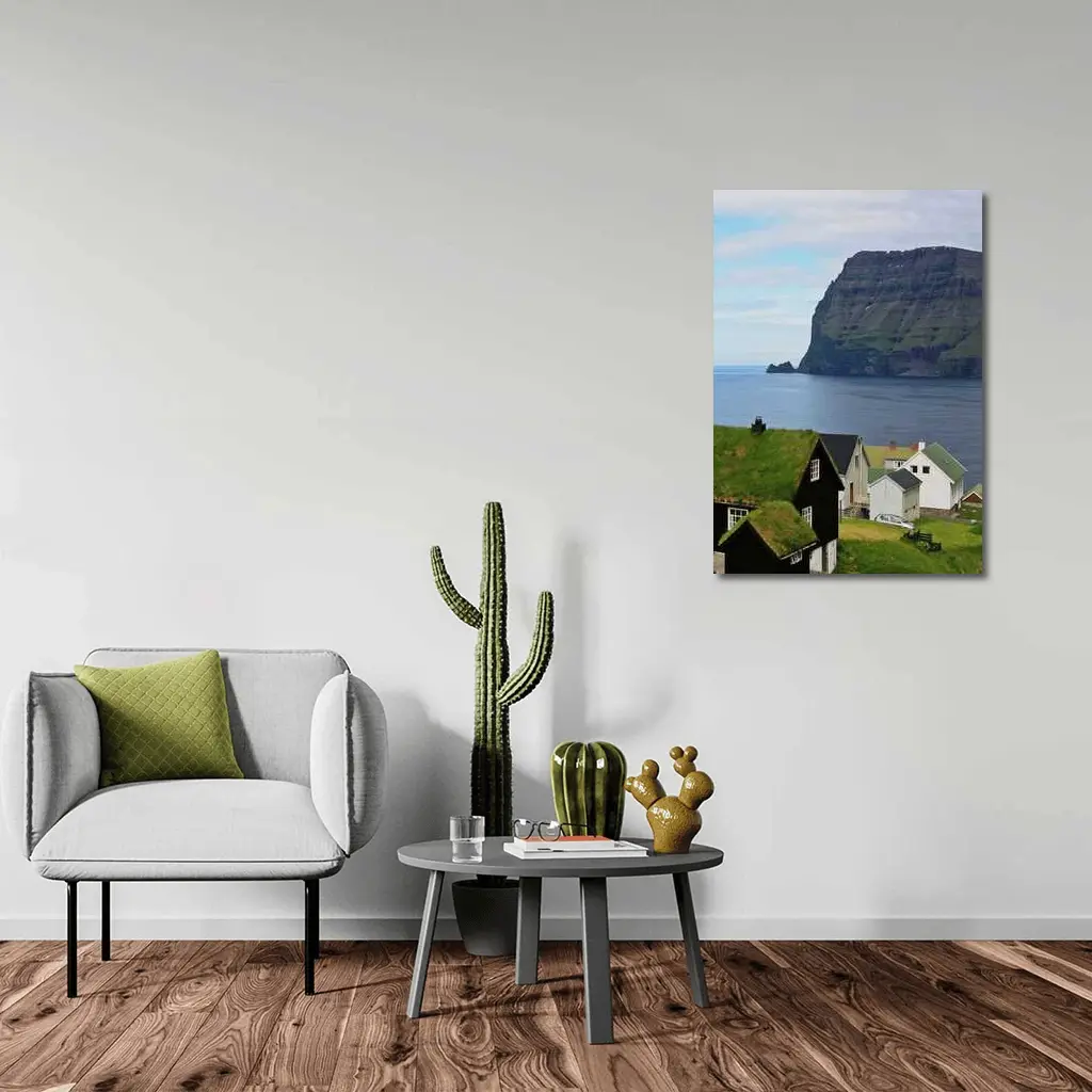Faroe Islands Village Cliffside Ocean View – Wall Art