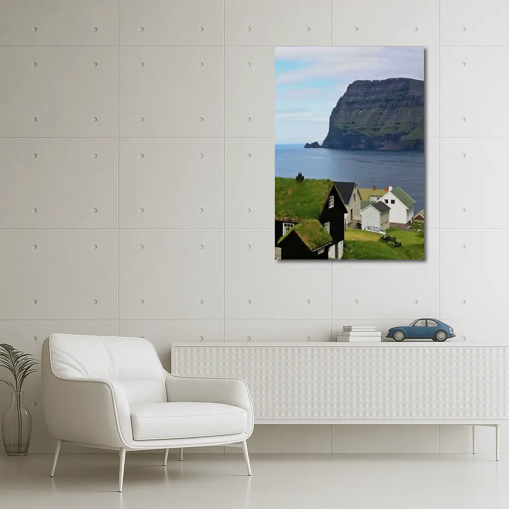 Faroe Islands Village Cliffside Ocean View – Wall Art