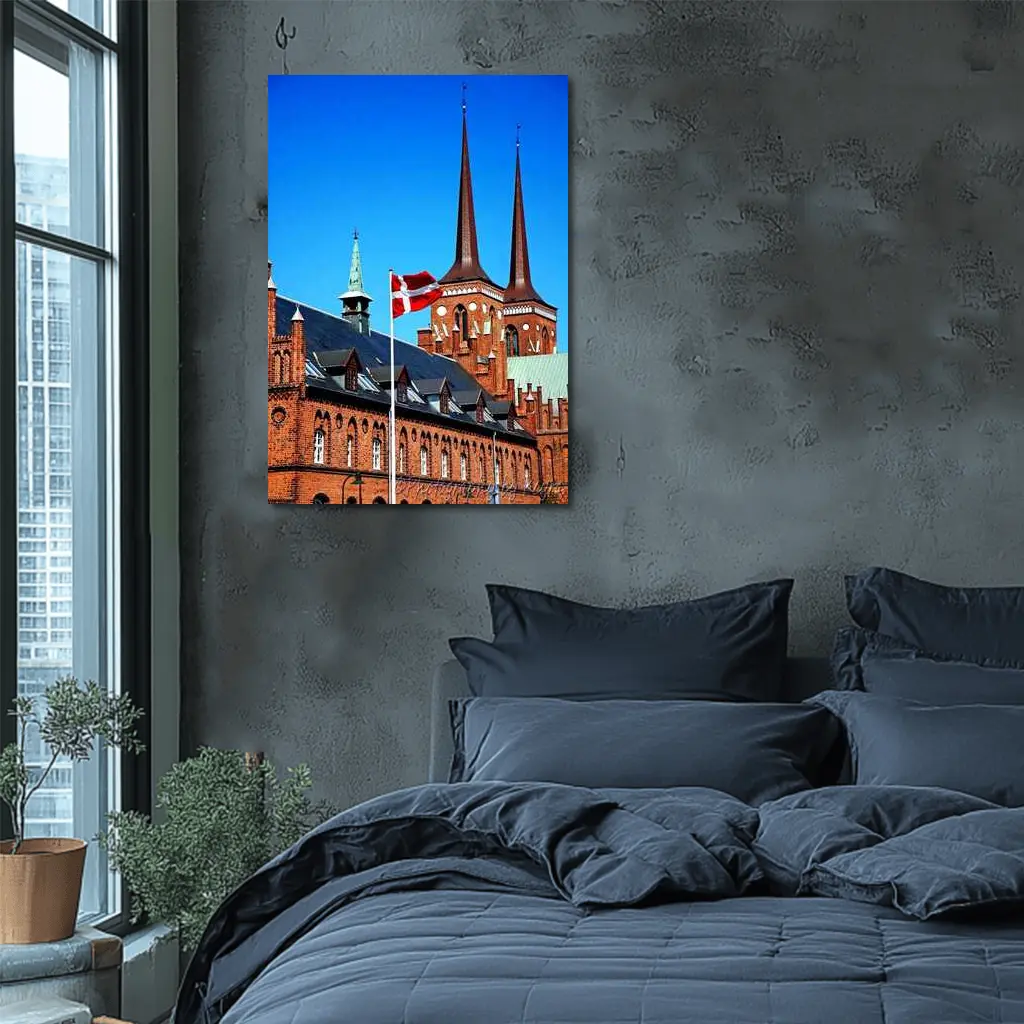 Roskilde Cathedral Danish Flag Blue Sky – Wall Art