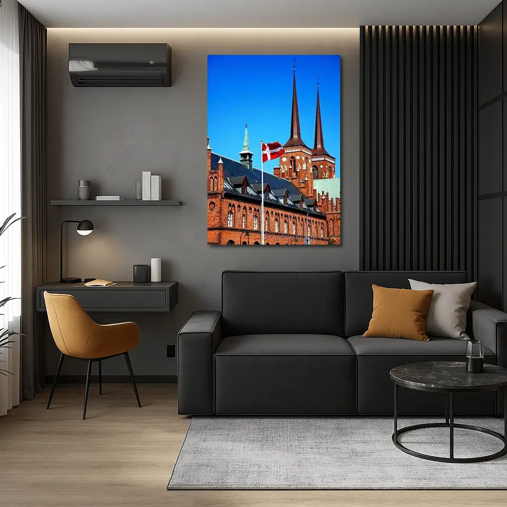 Roskilde Cathedral Danish Flag Blue Sky – Wall Art