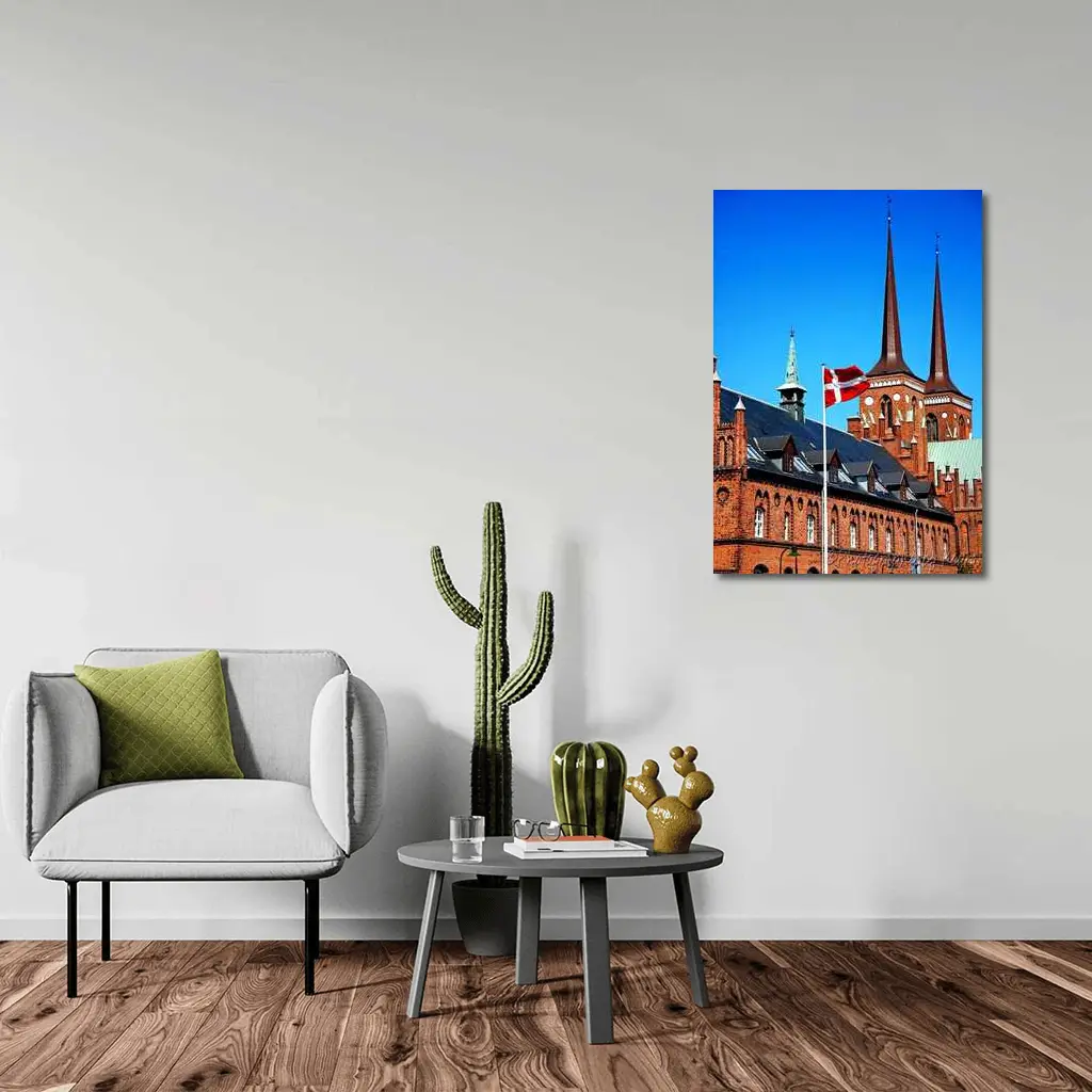 Roskilde Cathedral Danish Flag Blue Sky – Wall Art