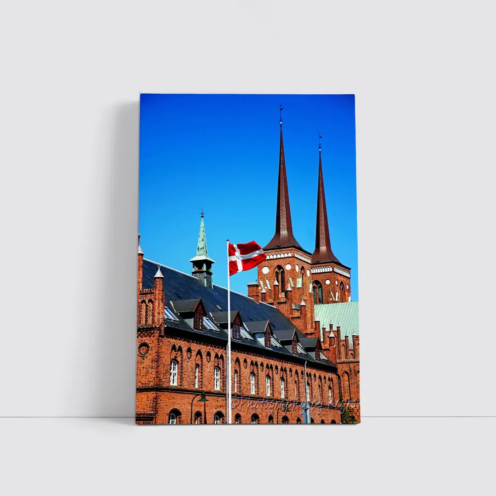 Roskilde Cathedral Danish Flag Blue Sky – Wall Art
