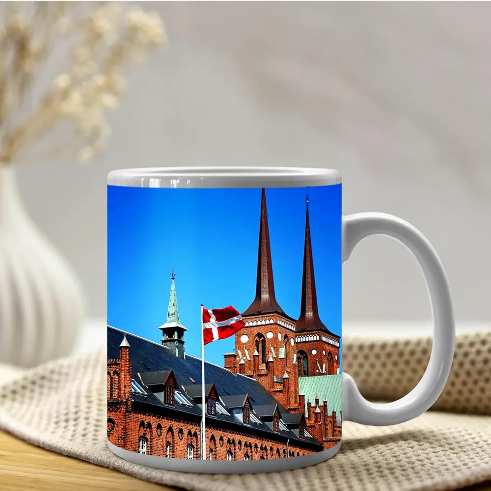 Roskilde Cathedral Danish Flag Blue Sky – Mugs
