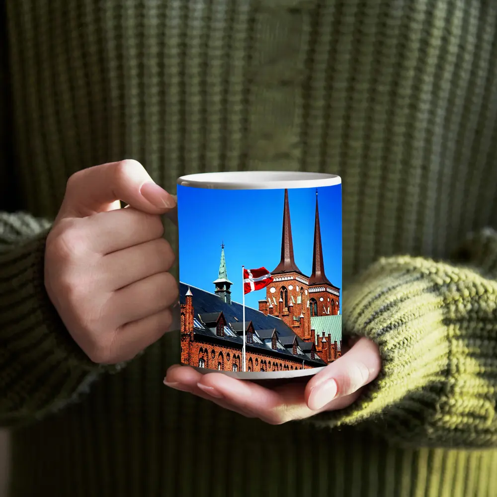 Roskilde Cathedral Danish Flag Blue Sky – Mugs