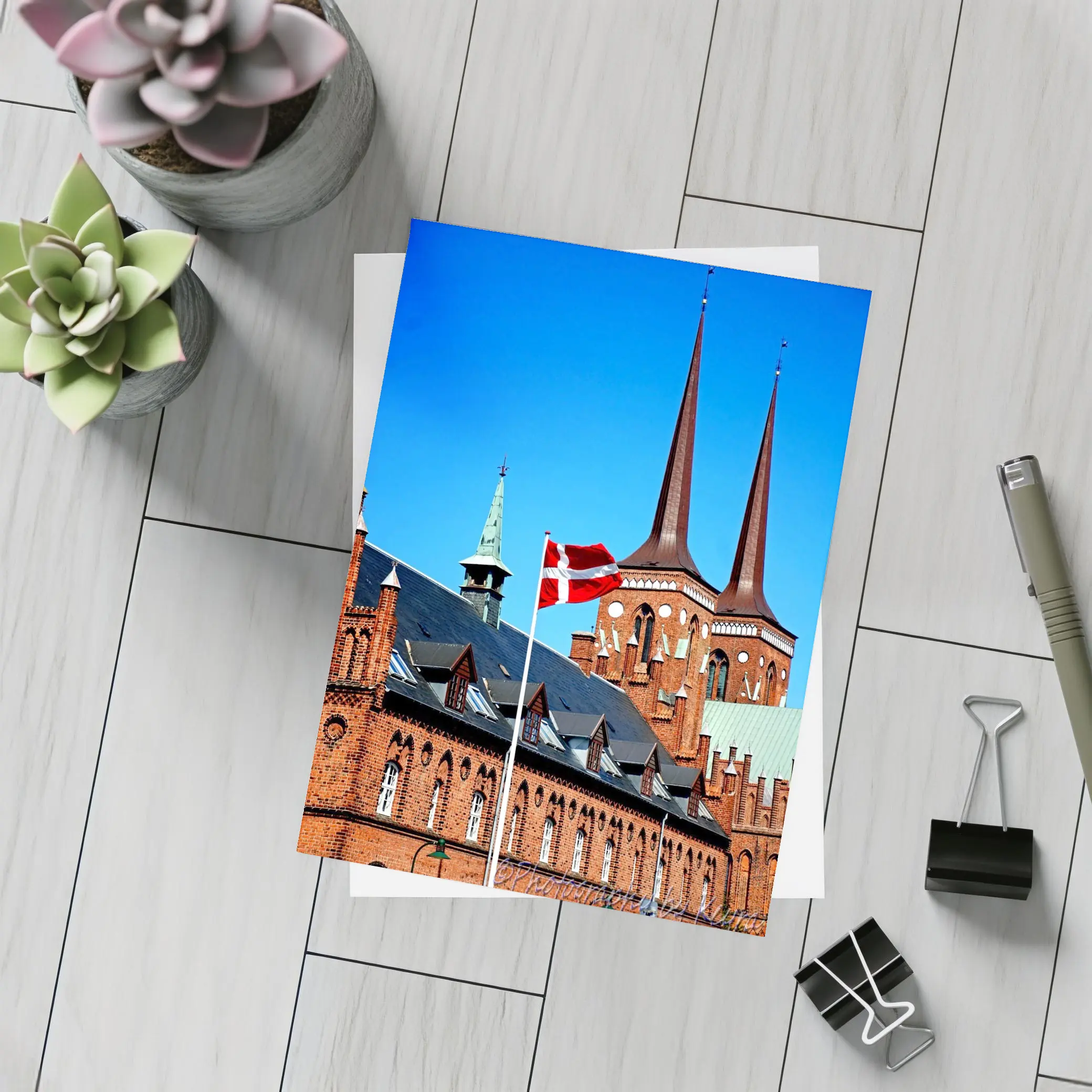 Roskilde Cathedral Danish Flag Blue Sky – Postcards