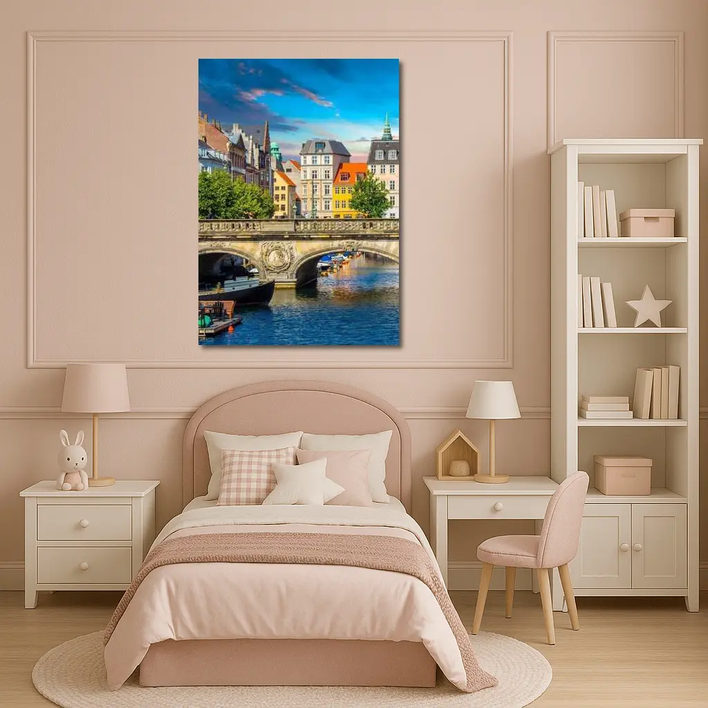 Copenhagen Canal Bridge Colorful Historic Buildings – Wall Art
