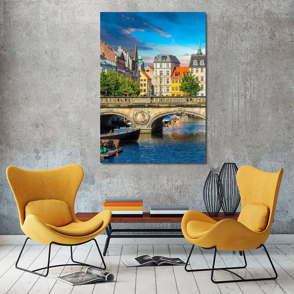 Copenhagen Canal Bridge Colorful Historic Buildings – Wall Art