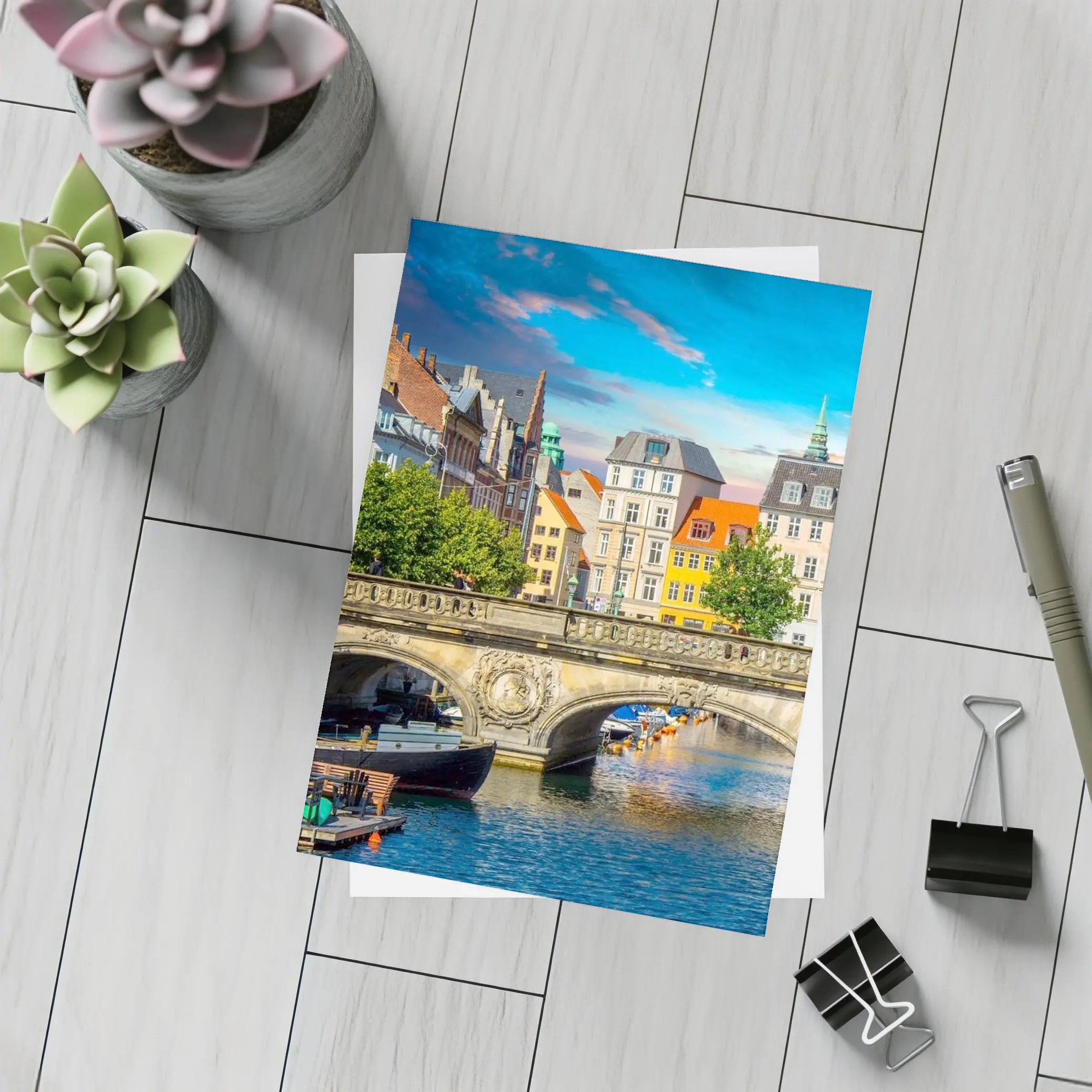 Copenhagen Canal Bridge Colorful Historic Buildings – Postcards