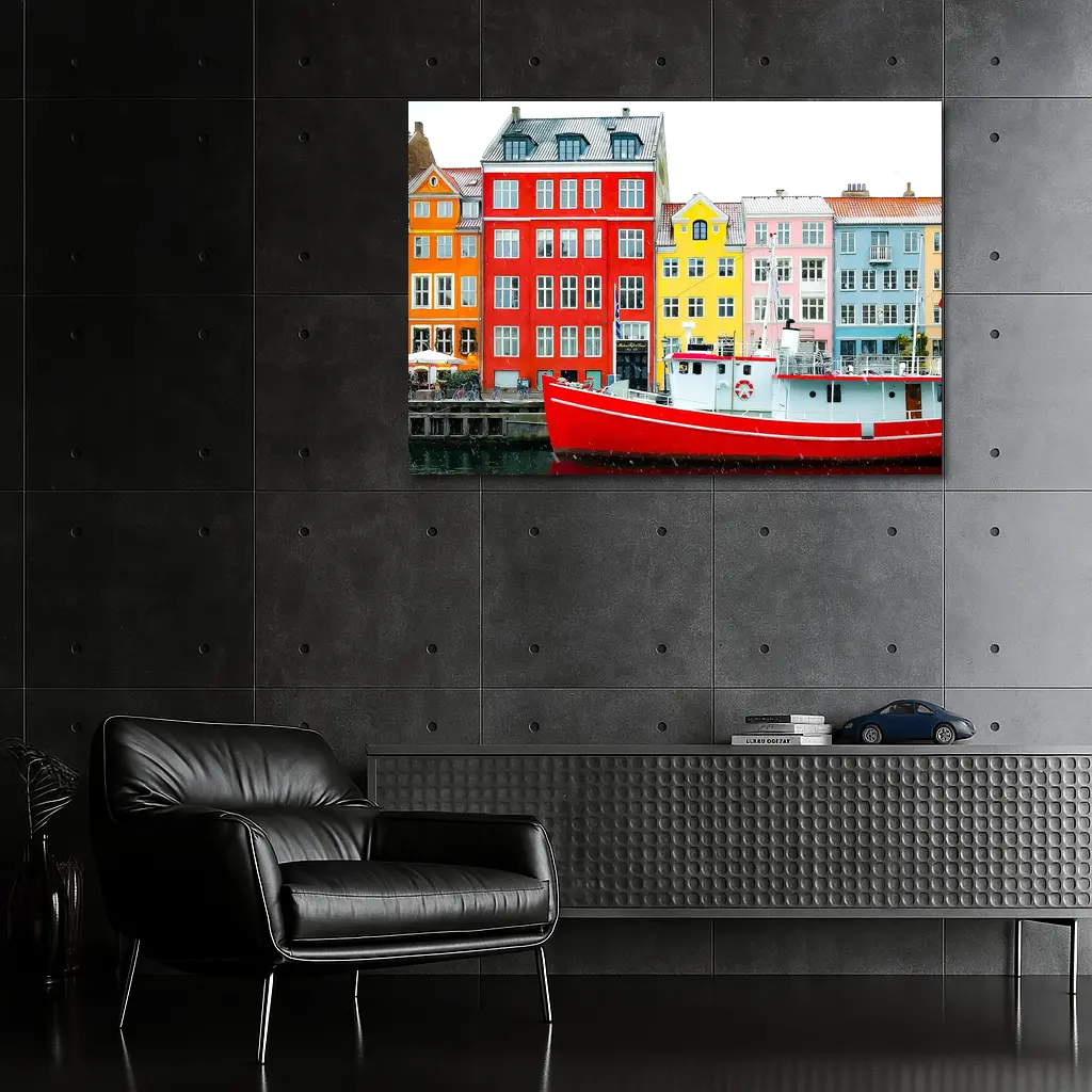 Nyhavn Copenhagen Colorful Canal Houses Red Boat – Wall Art