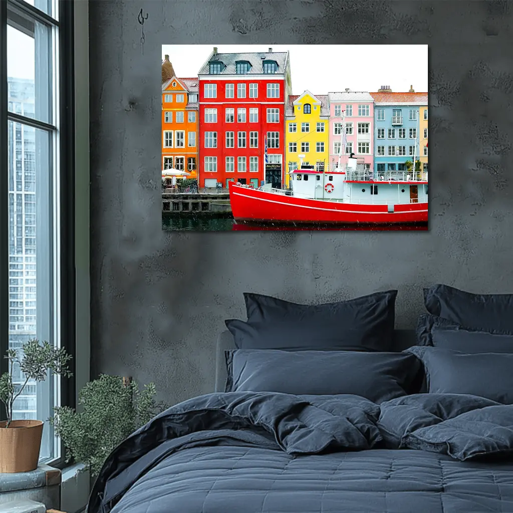 Nyhavn Copenhagen Colorful Canal Houses Red Boat – Wall Art