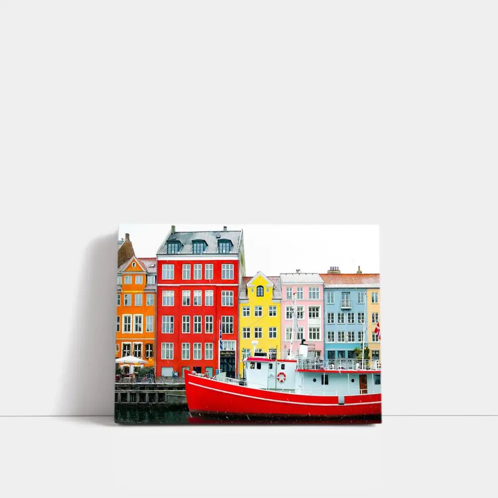 Nyhavn Copenhagen Colorful Canal Houses Red Boat – Wall Art