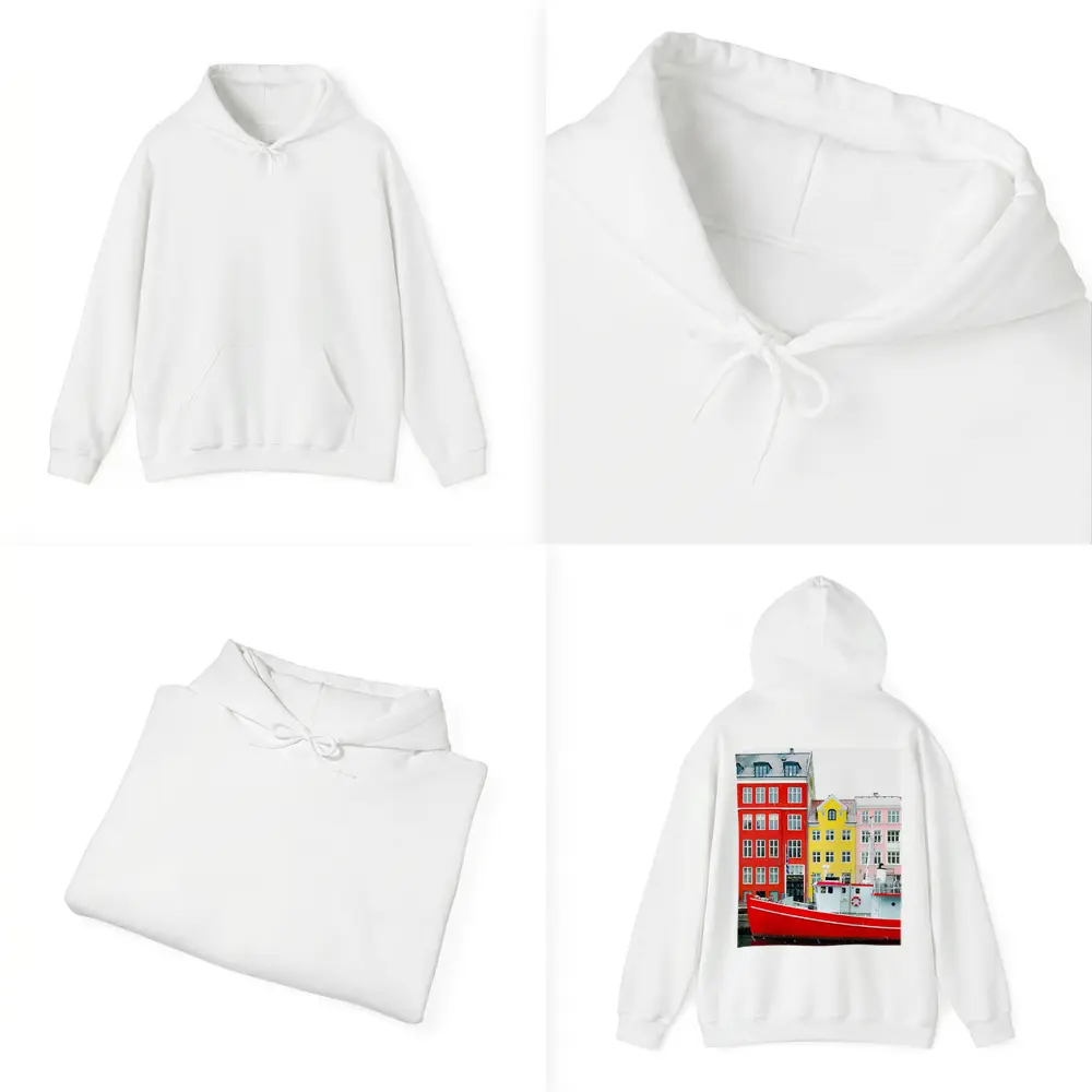 Nyhavn Copenhagen Colorful Canal Houses Red Boat – Hoodies