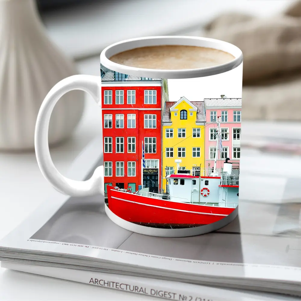 Nyhavn Copenhagen Colorful Canal Houses Red Boat – Mugs