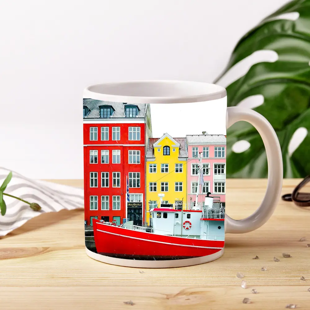 Nyhavn Copenhagen Colorful Canal Houses Red Boat – Mugs