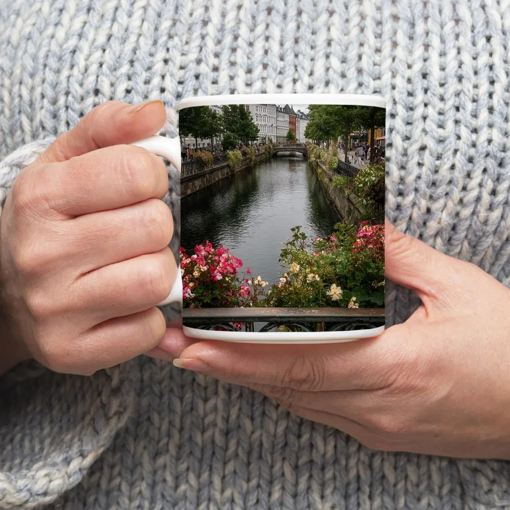 Aarhus Canal Bridge Flowers Denmark City – Mugs