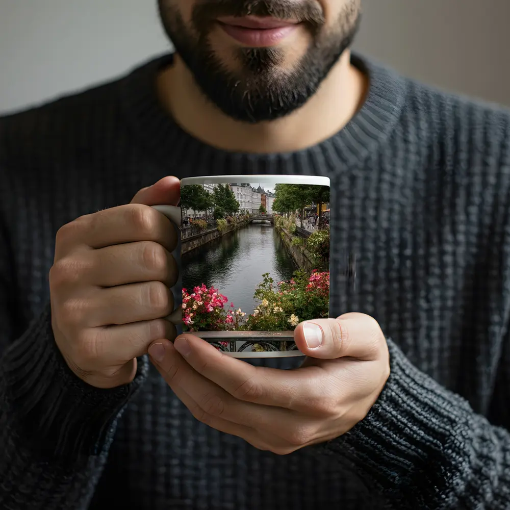Aarhus Canal Bridge Flowers Denmark City – Mugs
