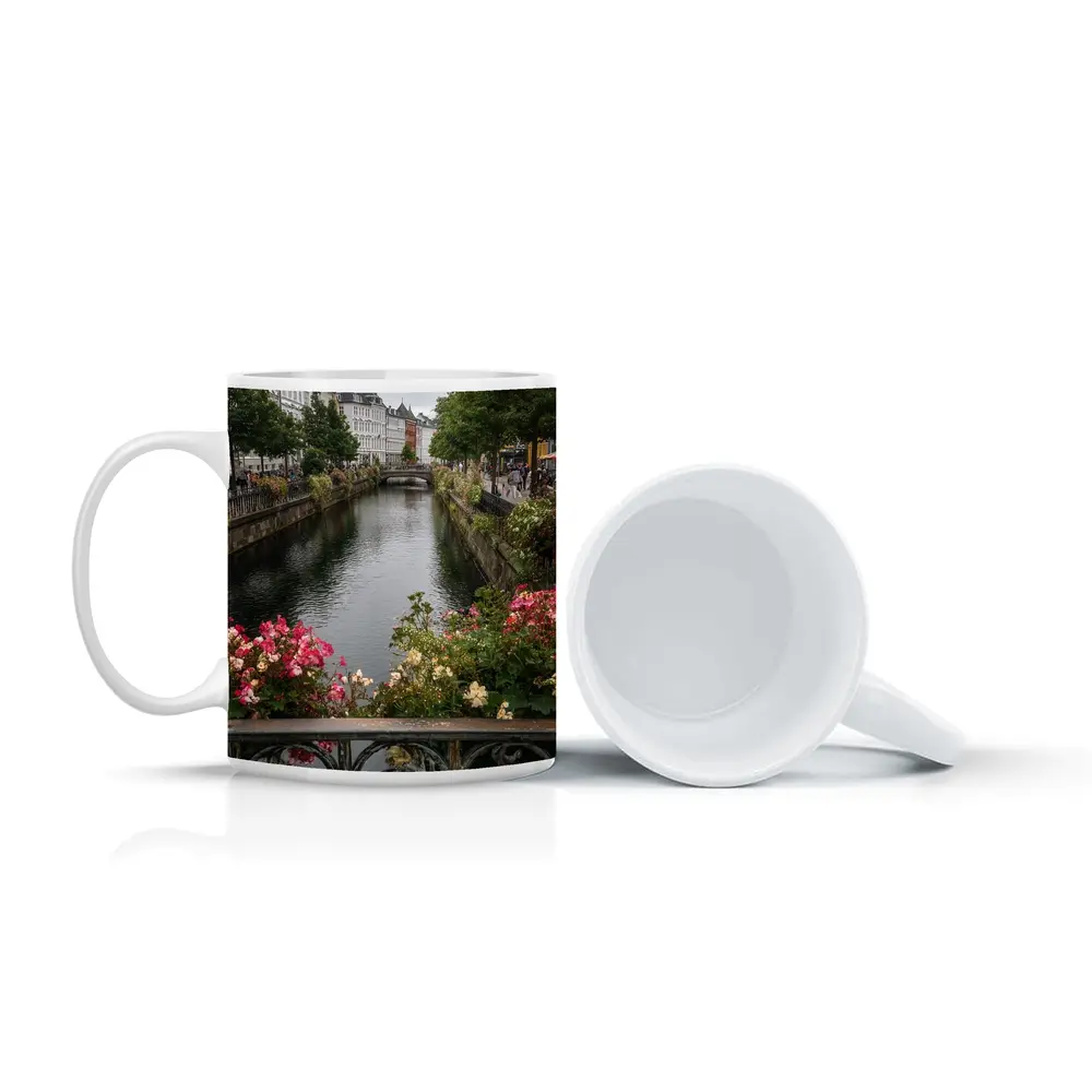 Aarhus Canal Bridge Flowers Denmark City – Mugs