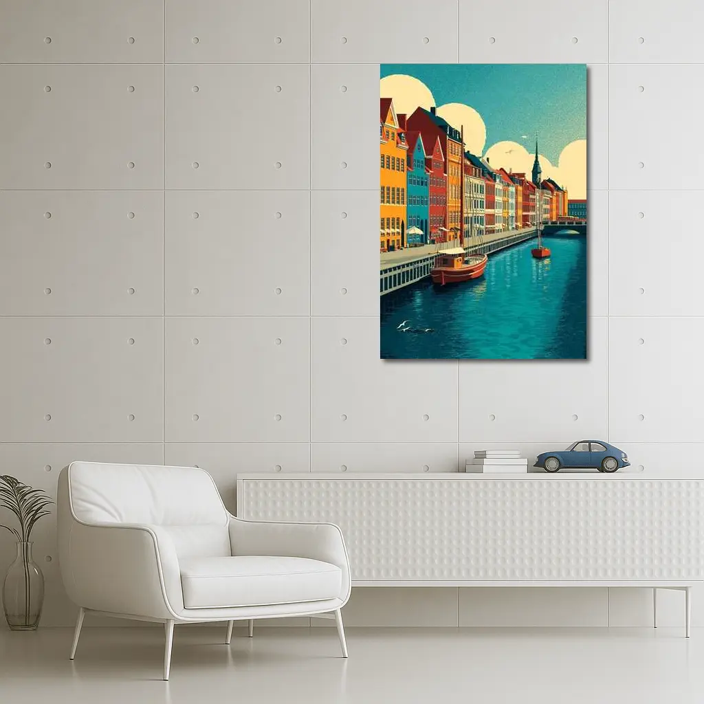 Copenhagen Nyhavn Canal Colorful Buildings Retro Art – Wall Art