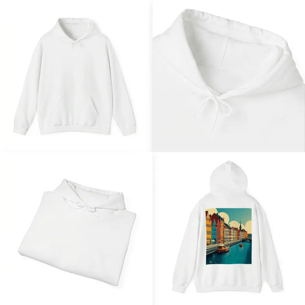 Copenhagen Nyhavn Canal Colorful Buildings Retro Art – Hoodies