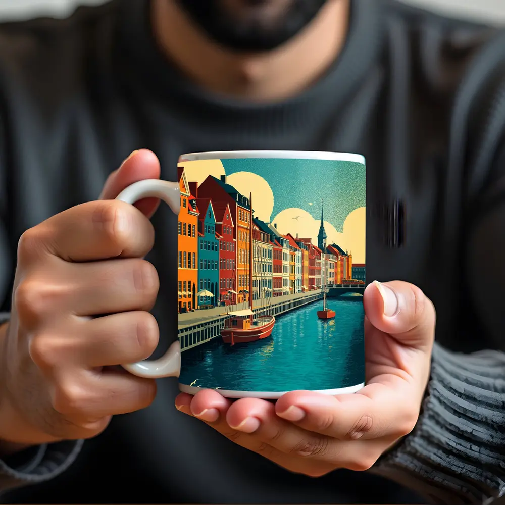 Copenhagen Nyhavn Canal Colorful Buildings Retro Art – Mugs