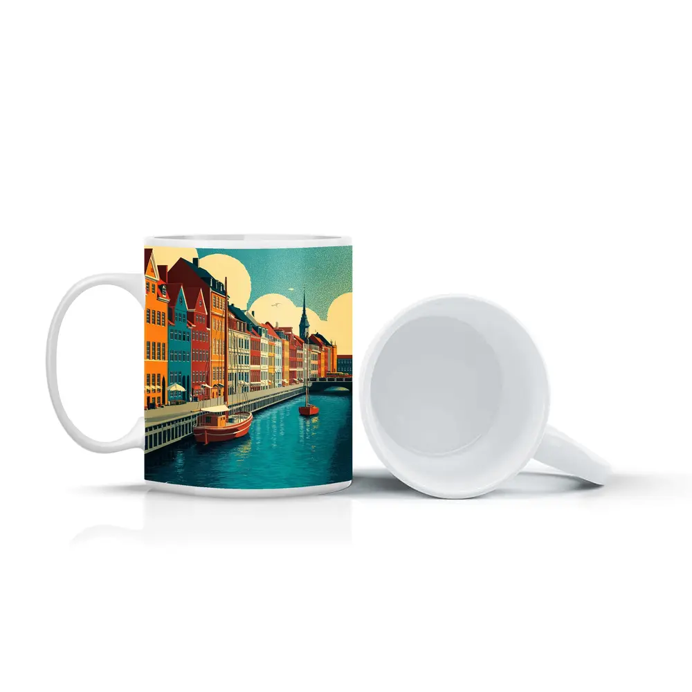 Copenhagen Nyhavn Canal Colorful Buildings Retro Art – Mugs