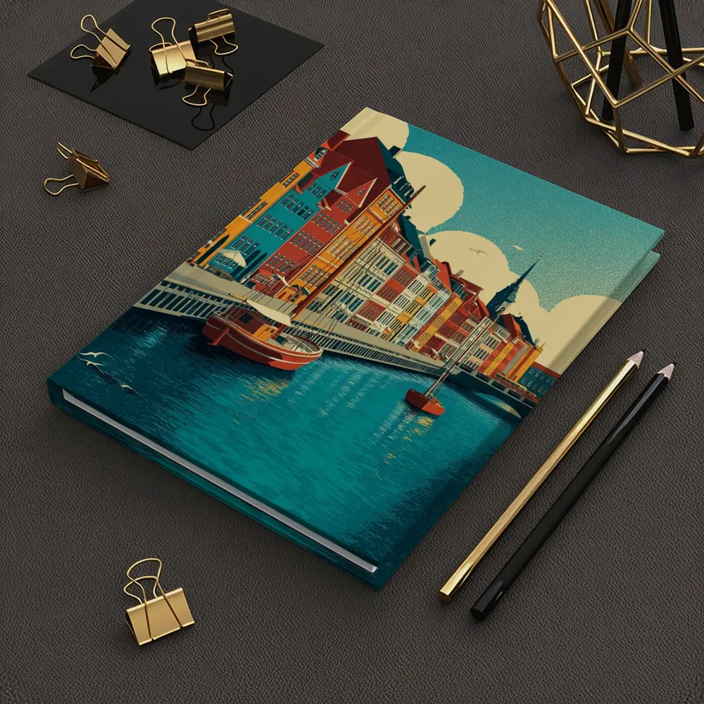 Copenhagen Nyhavn Canal Colorful Buildings Retro Art – Notebooks