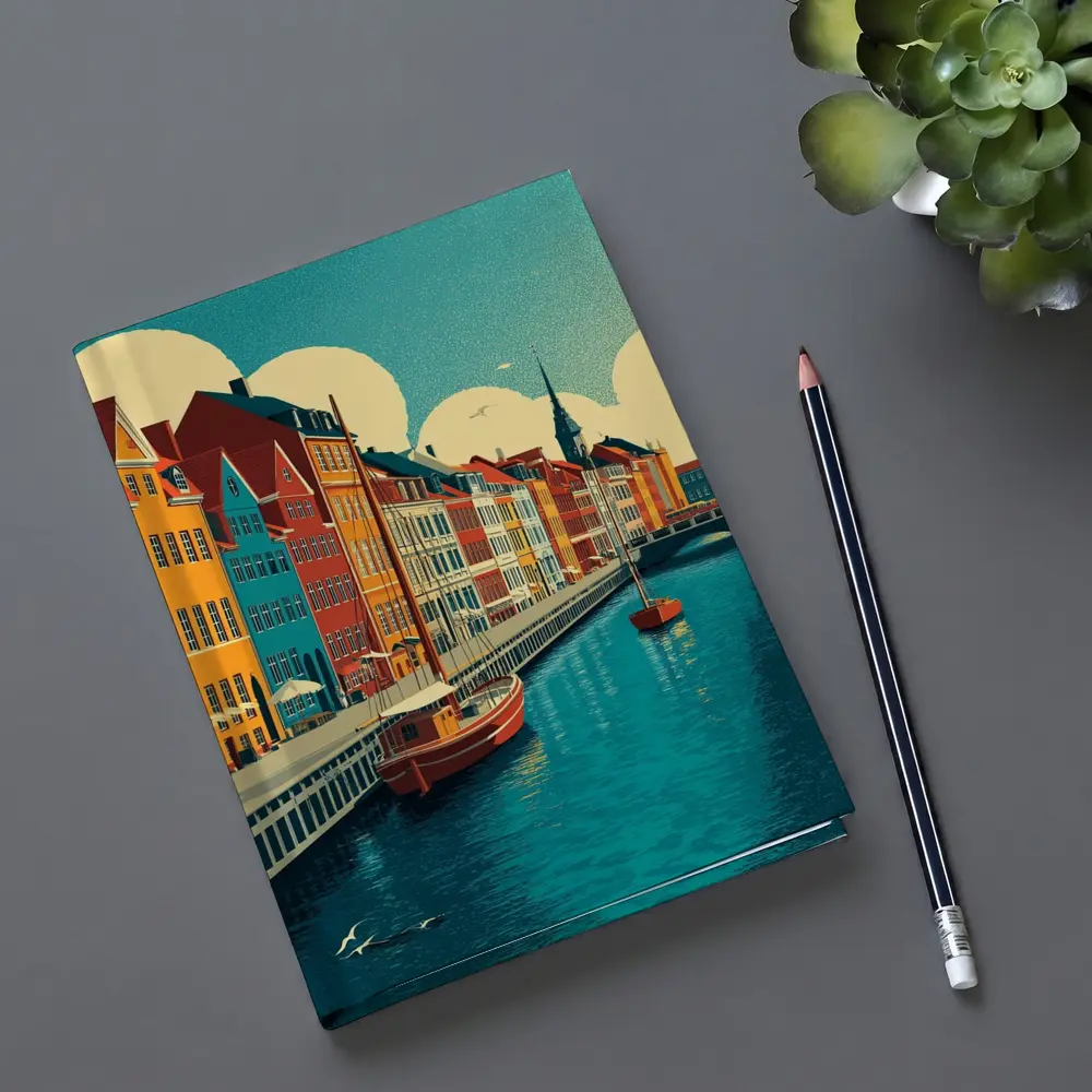 Copenhagen Nyhavn Canal Colorful Buildings Retro Art – Notebooks