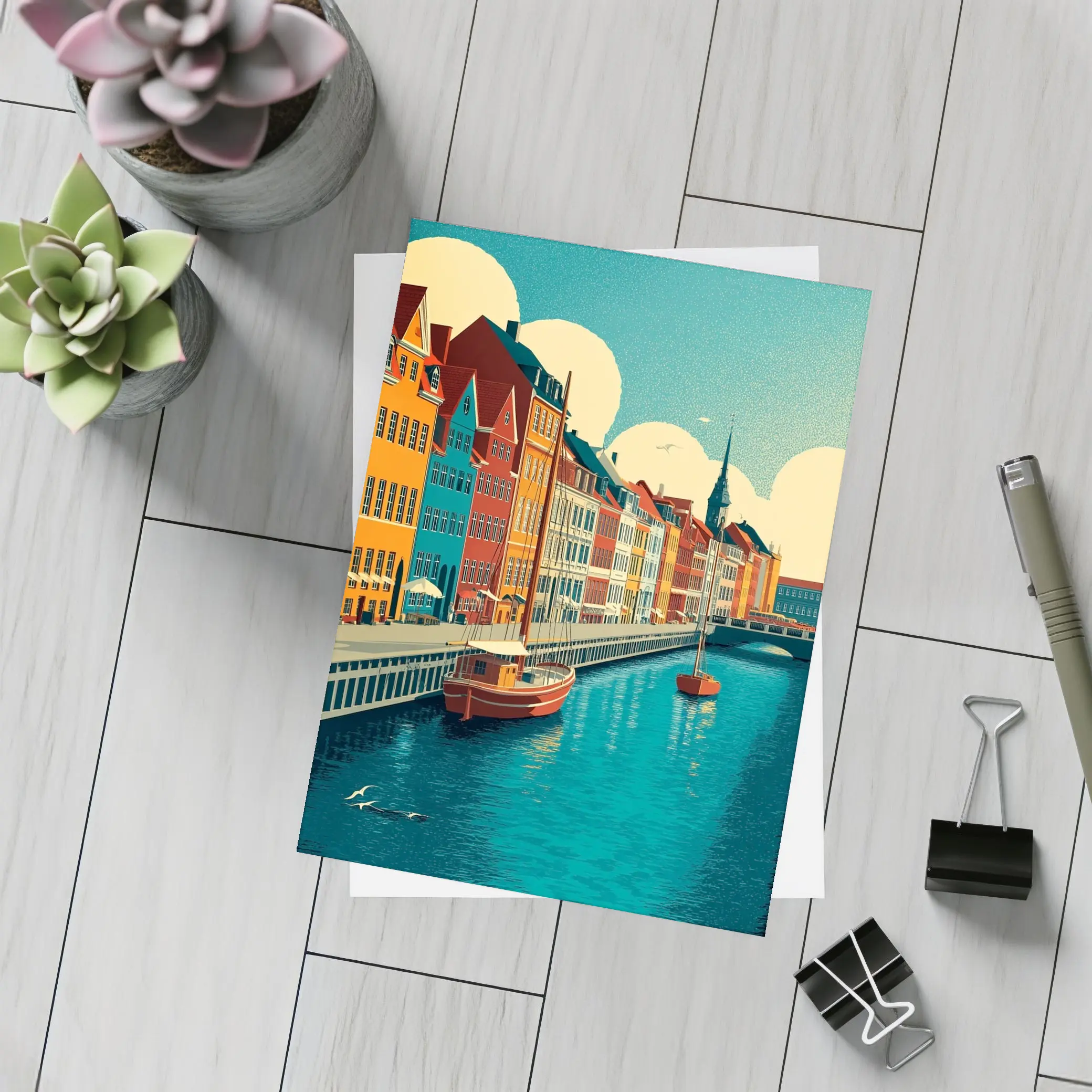 Copenhagen Nyhavn Canal Colorful Buildings Retro Art – Postcards