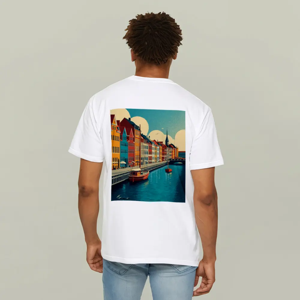 Copenhagen Nyhavn Canal Colorful Buildings Retro Art – T-Shirts
