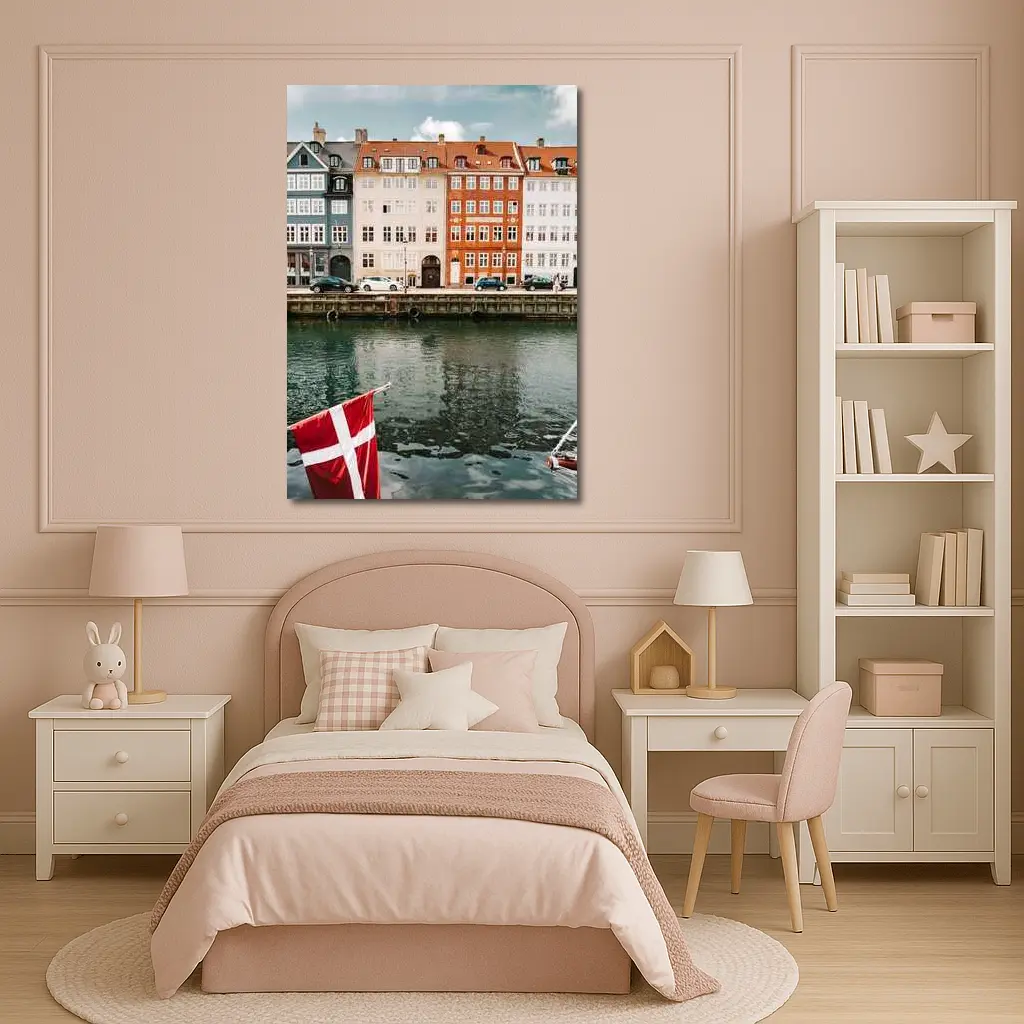 Nyhavn Canal Colorful Buildings Danish Flag – Wall Art