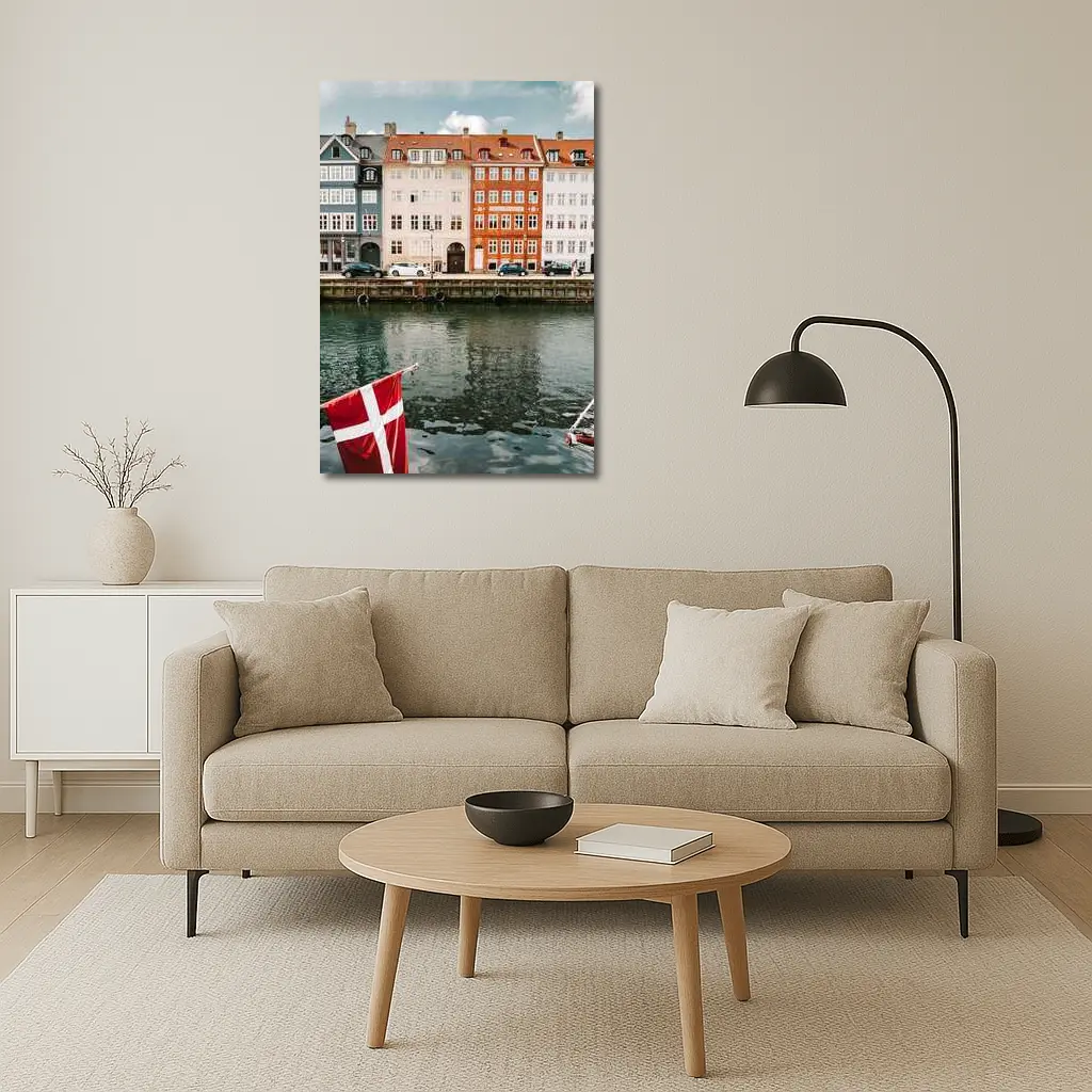 Nyhavn Canal Colorful Buildings Danish Flag – Wall Art