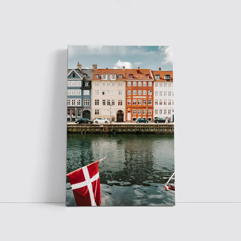 Nyhavn Canal Colorful Buildings Danish Flag – Wall Art