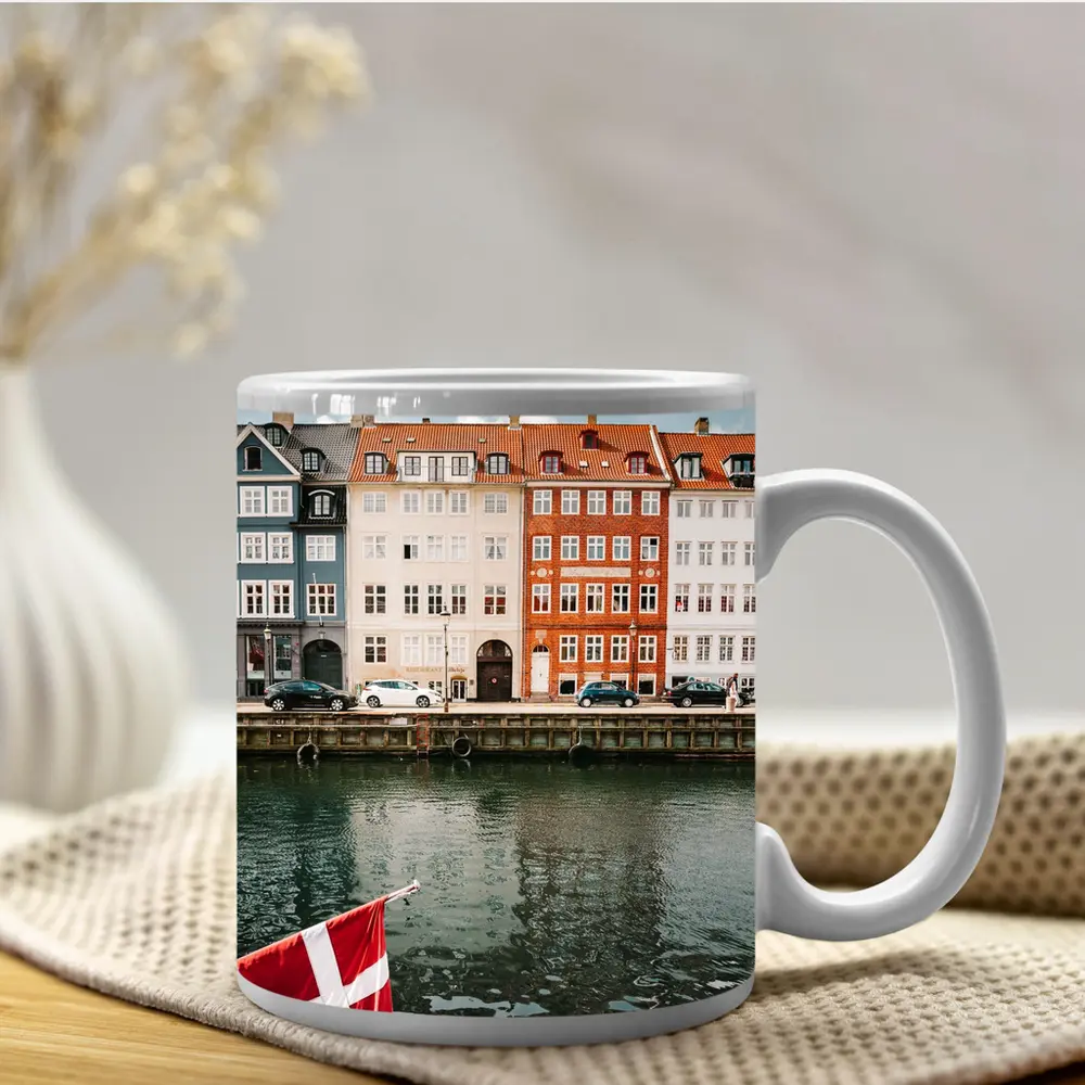 Nyhavn Canal Colorful Buildings Danish Flag – Mugs