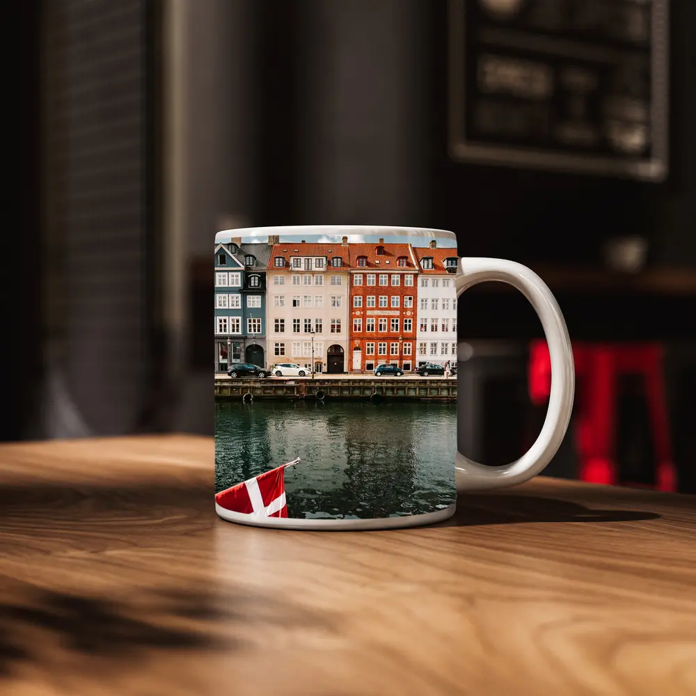 Nyhavn Canal Colorful Buildings Danish Flag – Mugs