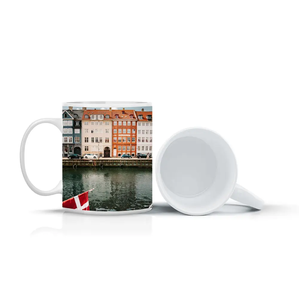 Nyhavn Canal Colorful Buildings Danish Flag – Mugs