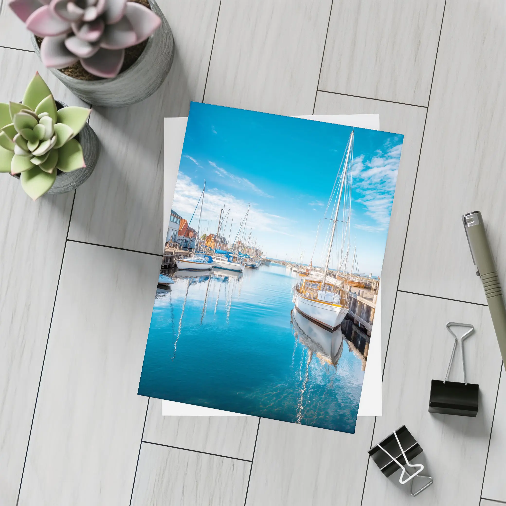 Sailboats Moored in Calm Blue Harbor – Postcards