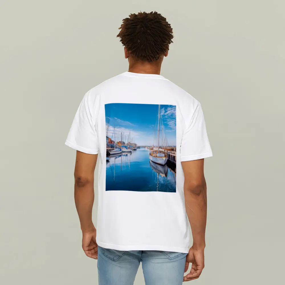 Sailboats Moored in Calm Blue Harbor – T-Shirts