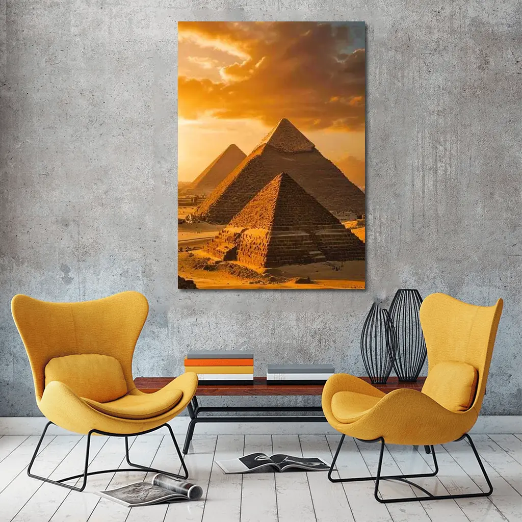 Giza Pyramids Egypt Golden Sunset Sky – Wall Art