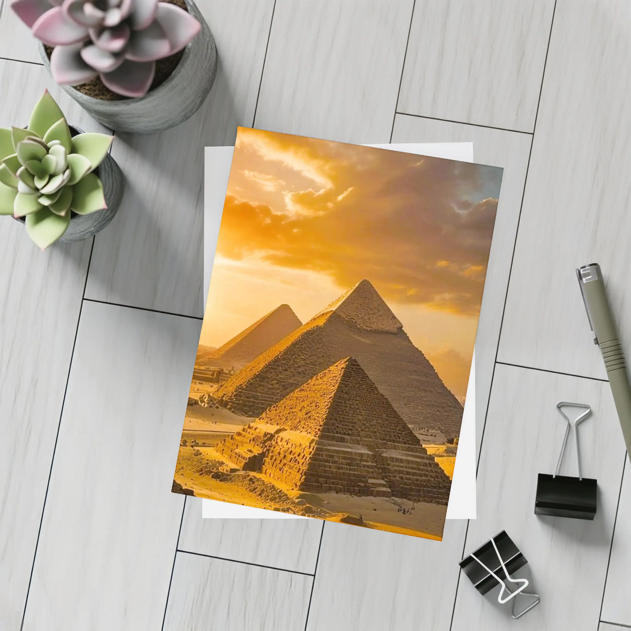 Giza Pyramids Egypt Golden Sunset Sky – Postcards