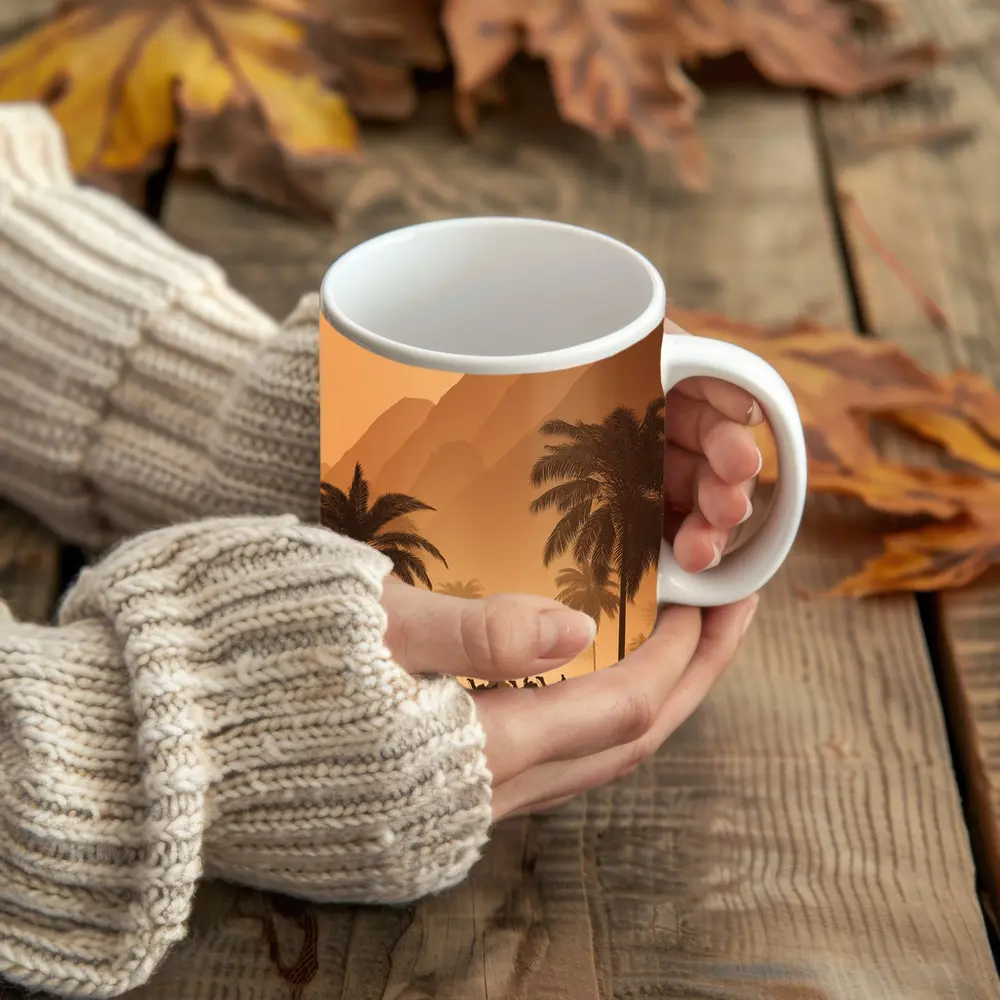 Camel Caravan Desert Palm Trees Mountains – Mugs